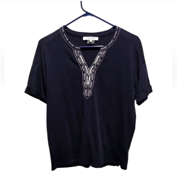Gerard Darel Navy Blue embroidered top - Picture 1 of 7